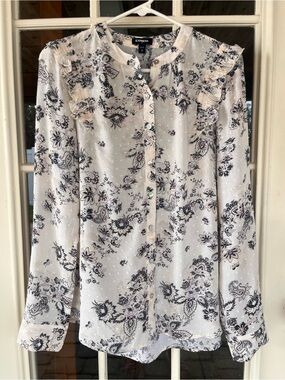 Express Cream Floral Ruffle Button-Front Blouse